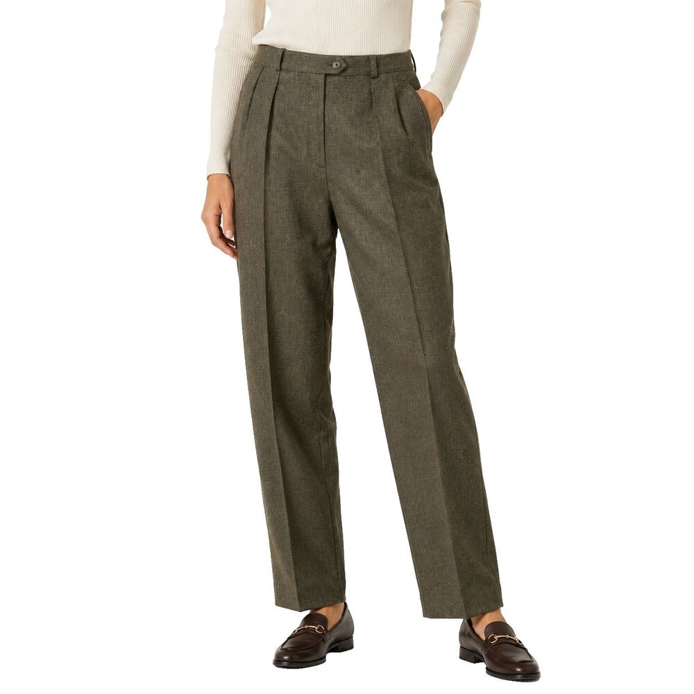 Lauren Ralph Lauren Womens 10 Lambswool Olive Green Tweed Pleated Vintage Pants
